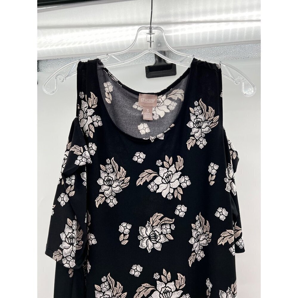 Chico's Women's Cold Shoulder Short Sleeve Floral Shift Dress Size Large - Picture 2 of 9